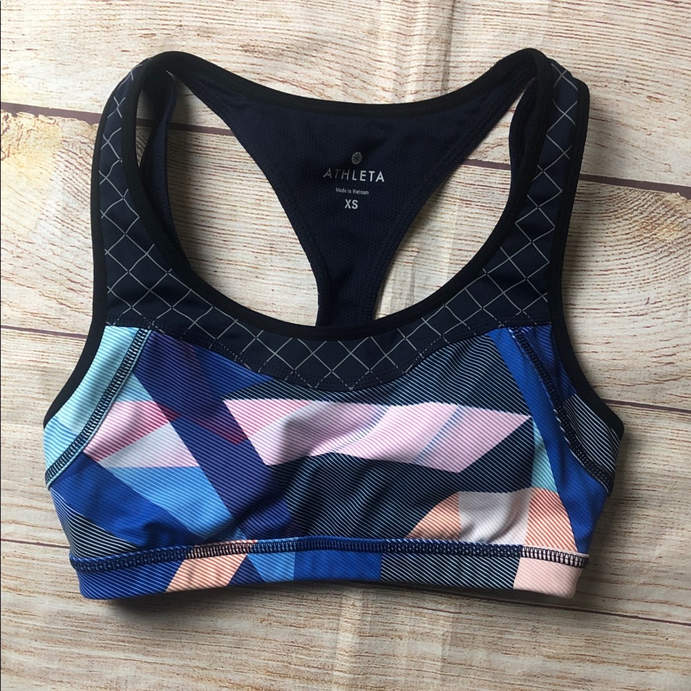 Athleta Women's Geometric Blue and Pink Sports‎ Bra 🧡